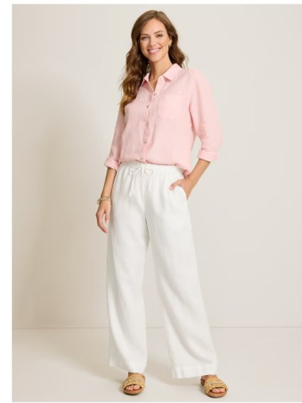NWT Tommy Bahama Two Palms High-Rise Linen Easy Pants, White | Size XS